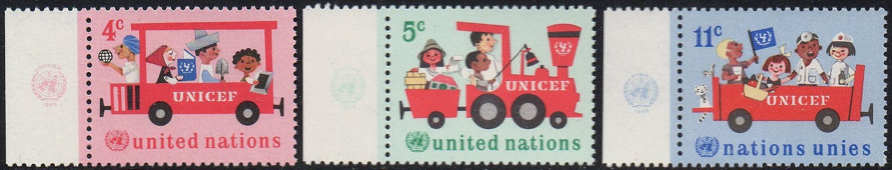 Stamps perforated SPECIMEN - 1966 United Nations New York 20th Anniversary UNICEF Railway
